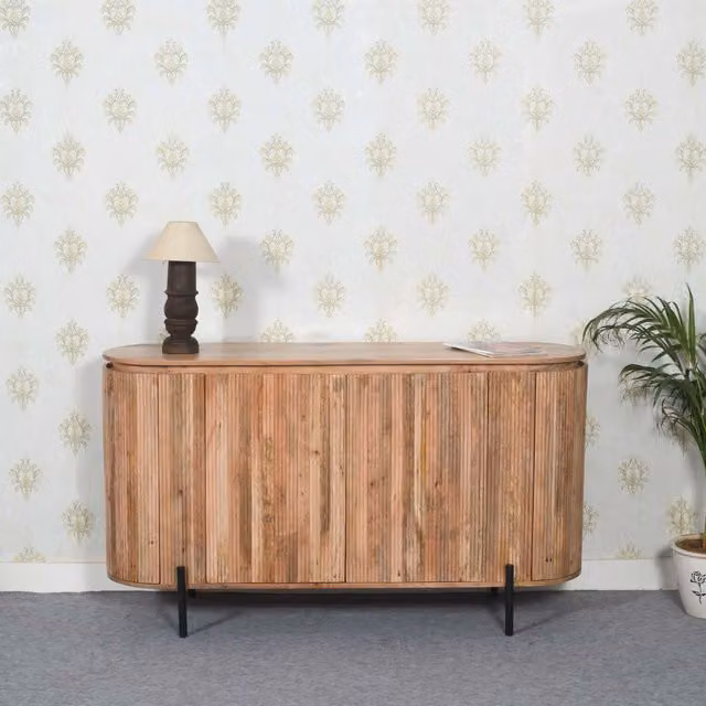 IH Design York Modern Lacquered Wood Sideboard with Metal Legs in Brown