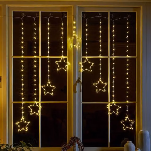 mysmartbuy Star LED Curtain Lights in Warm White for Christmas Decorations, W x H: 2 m x 2 m