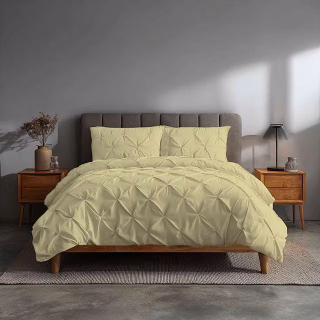 Home Sweet Home UK Pintuck Polycotton Duvet Cover and Pillowcase Set, Yellow, W/D/H: 135 x 200 cm with Pillowcase 48 x 74 cm