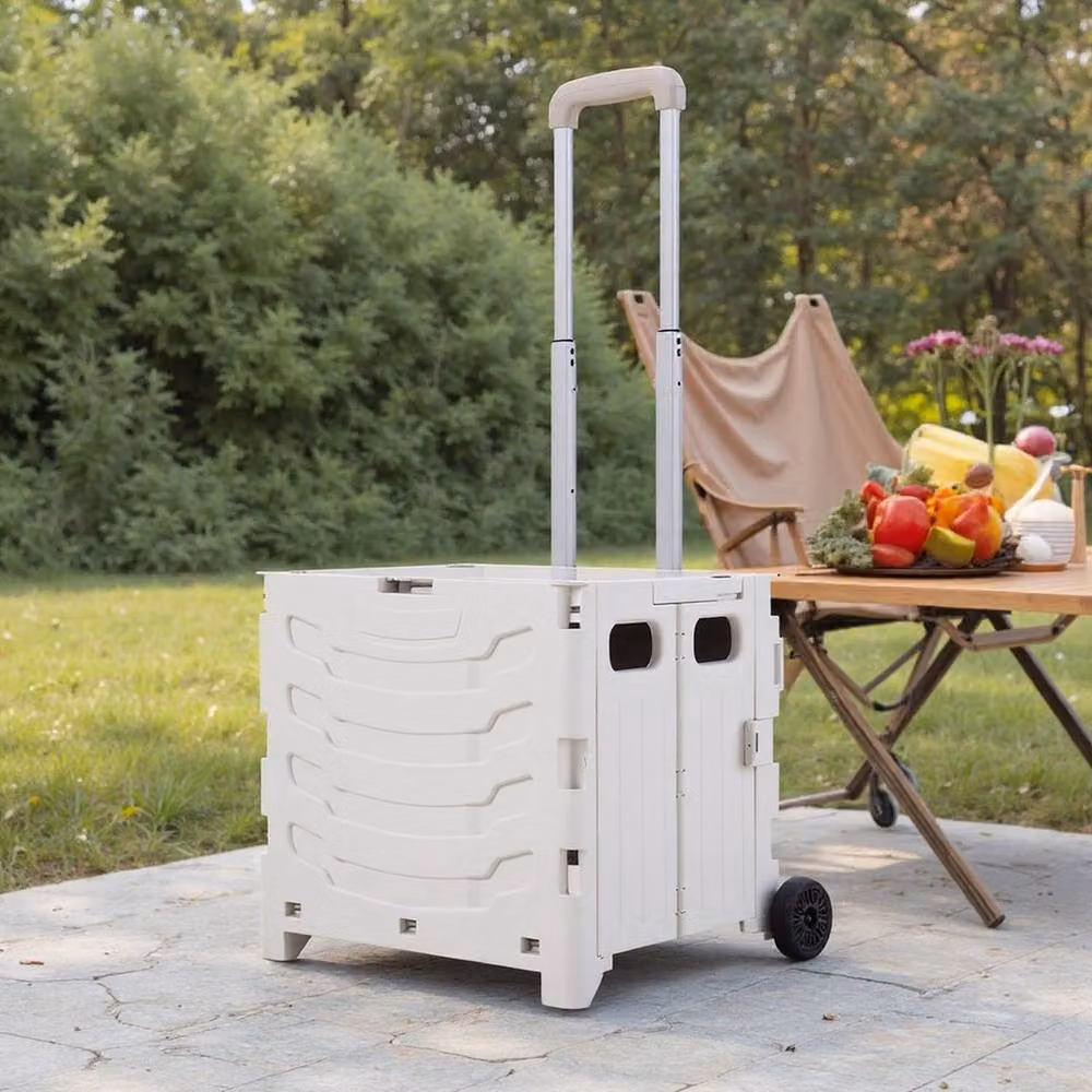 Kelvenix White and Grey Folding Boot Cart Shopping Trolley and Storage Box with Lid and Wheels – 2