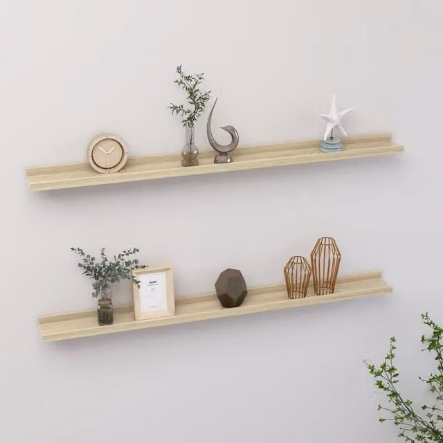 Berkfield Home Sonoma Oak Wall Shelves, 2 Piece Set in Brown, W/D/H: 100 x 9 x 3 cm – 1