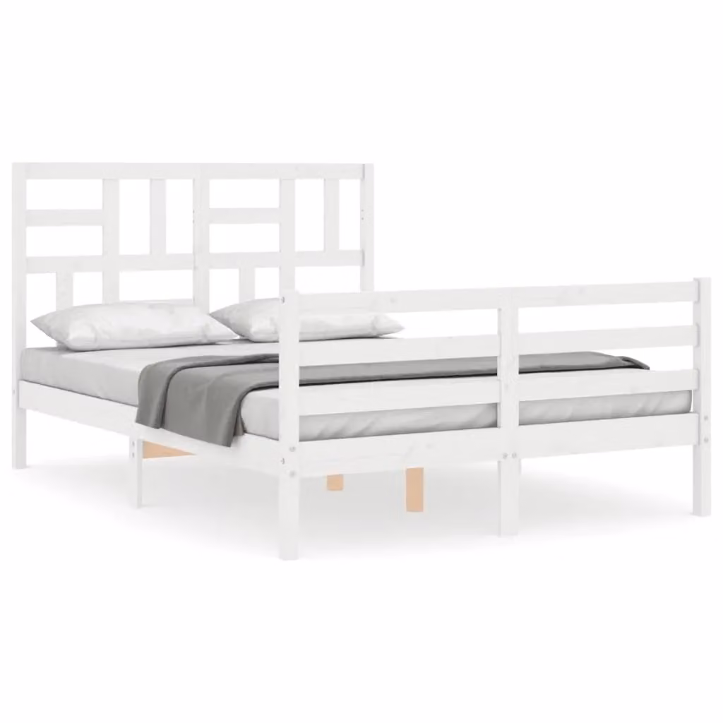 Berkfield Home Solid Wood Bed Frame with Headboard in White, W/D/H: 140 x 190 cm – 2