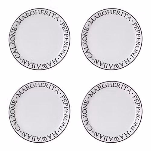 Orsina Set of 4 Monochrome Porcelain Pizza Plates in White and Black, W/D/H: 23 x 23 x 2 cm