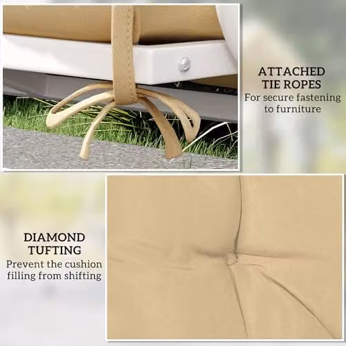 Outsunny 2 Seater Garden Bench Cushion with Ties, Beige, W: 98 cm x D: 150 cm – 4