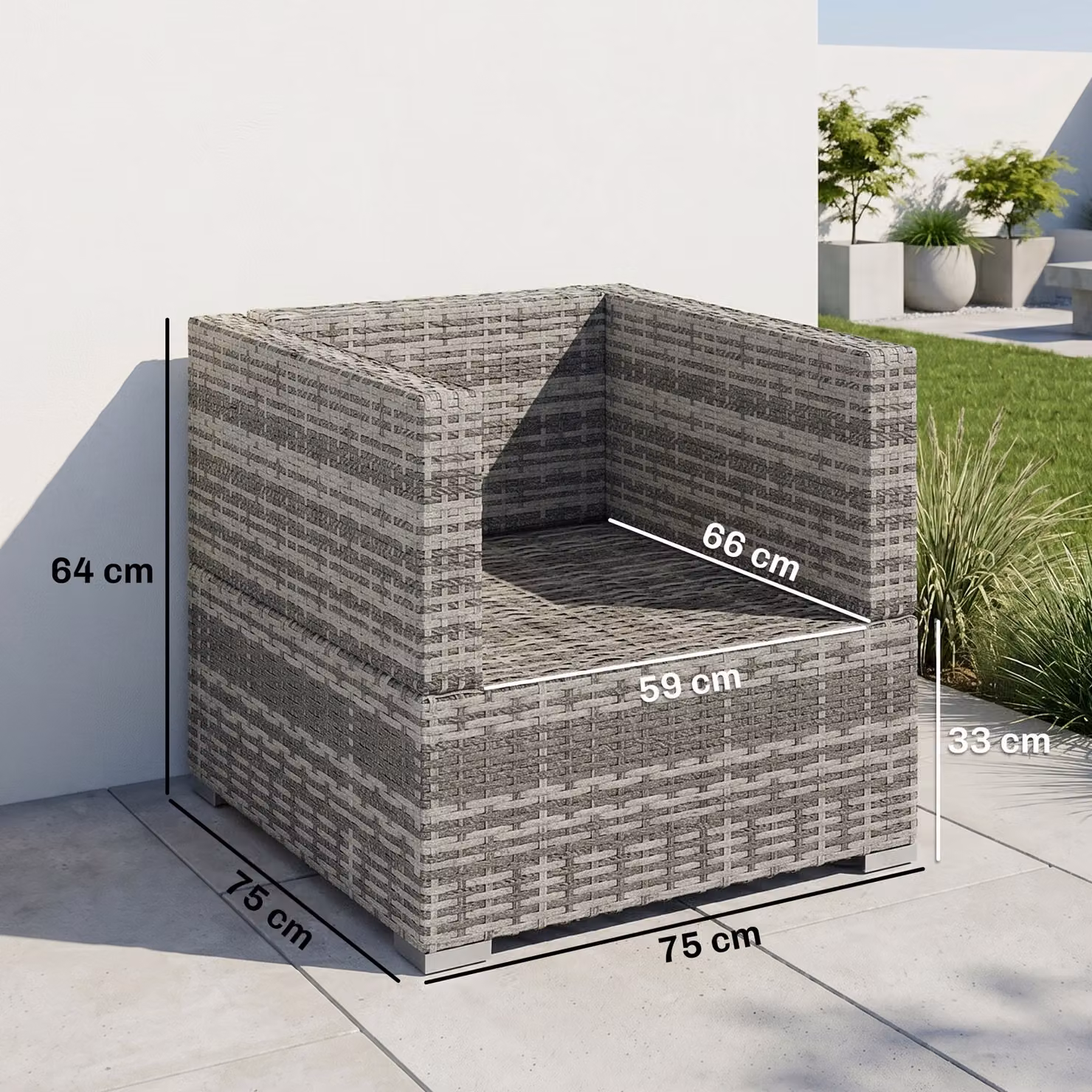 Outsunny Grey Single Rattan Outdoor Patio Sofa Chair with Padded Cushion for Garden or Balcony – 3
