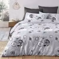 Velosso Dandelion Floral Printed Cotton Rich Duvet Cover and Pillowcase Set in Grey, W/D/H: 180 x 200 cm and 50 x 75 cm