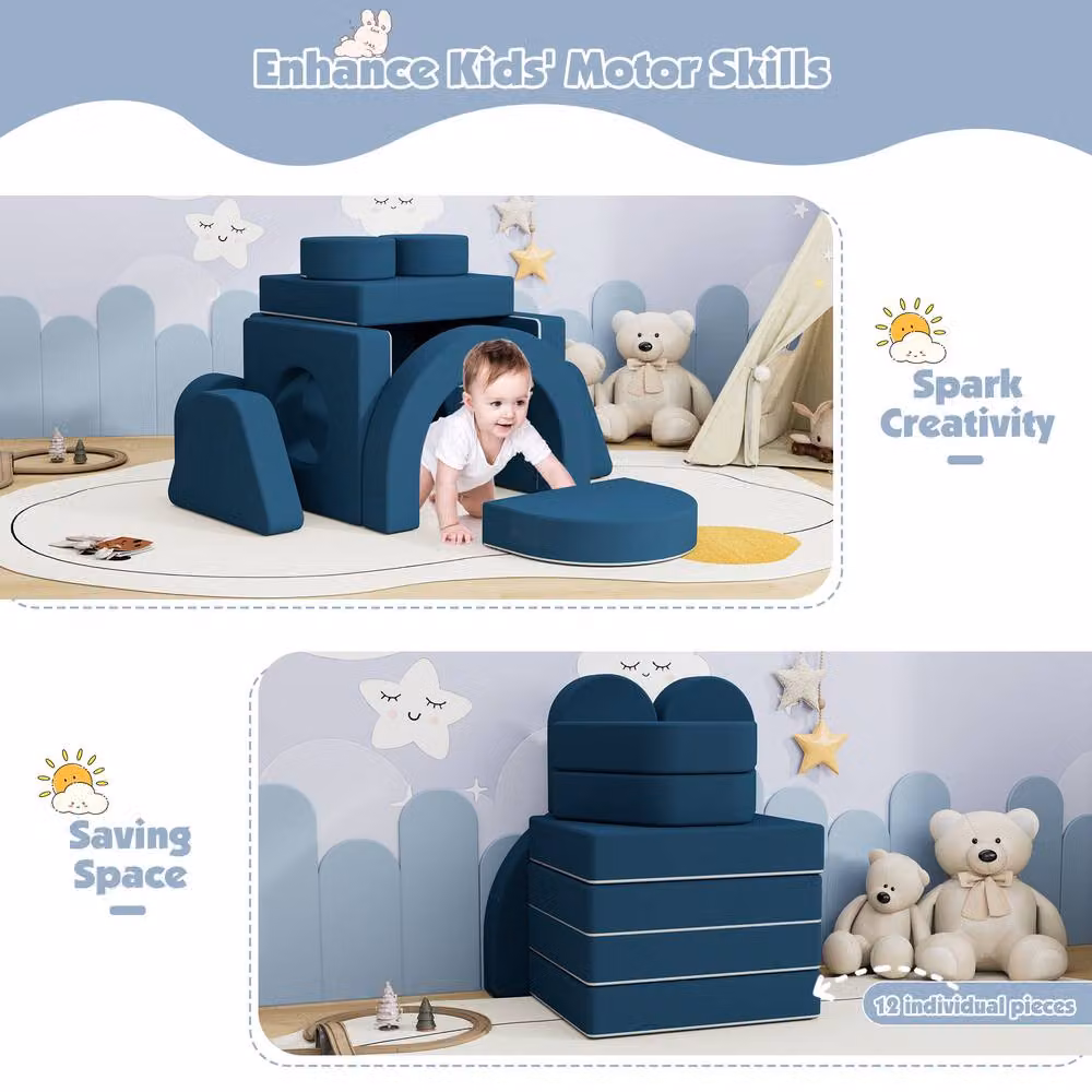 KEEPREAPER Modular Kids Foam Play Sofa Bed in Blue – 5