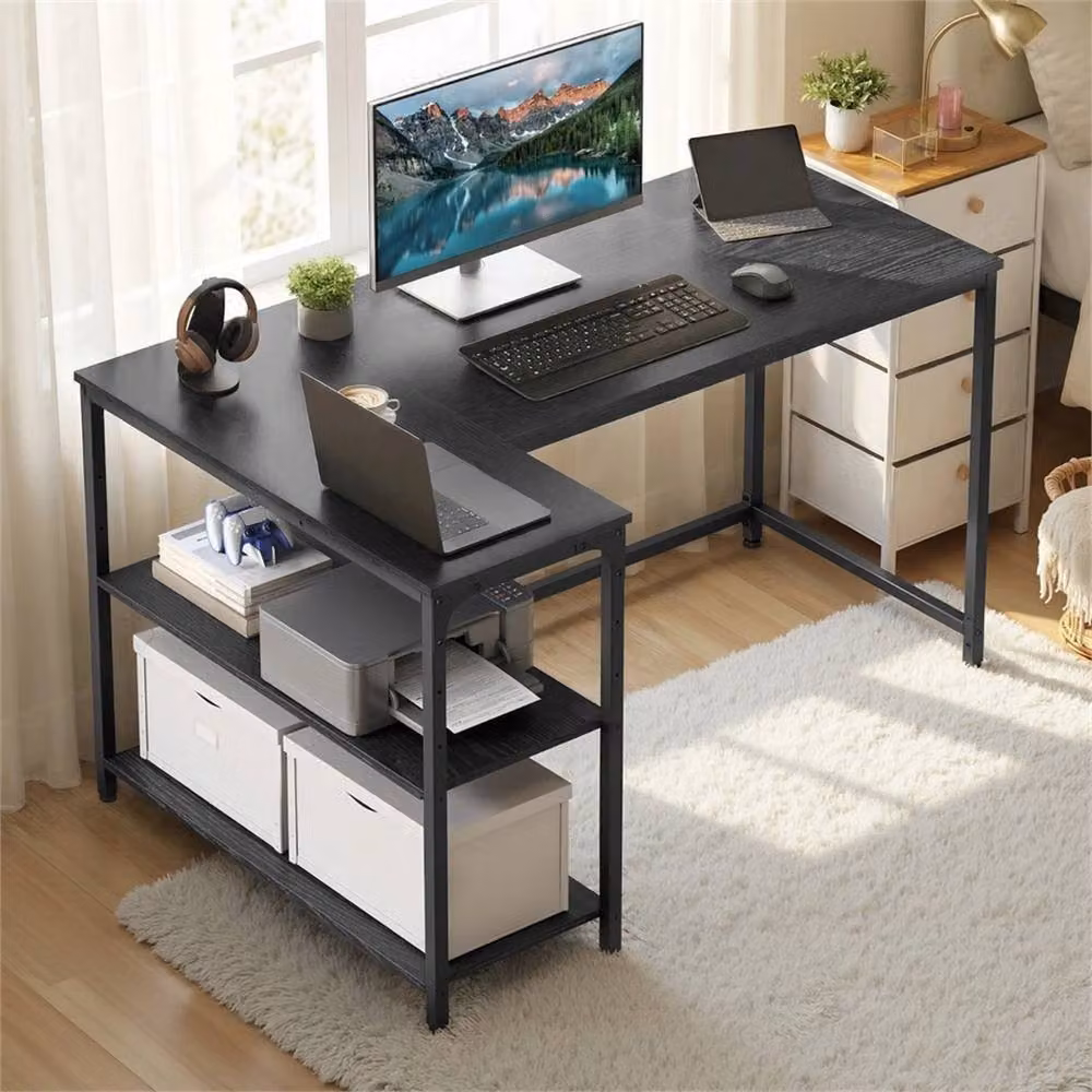 Nordara L Shaped Corner Gaming Desk with Storage in Ebony Black, W/D: 100 x 100 cm – 3
