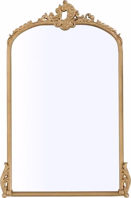 Livingandhome Arched Decorative Wall Mirror with Carved Frame in Gold, 4cm Thickness