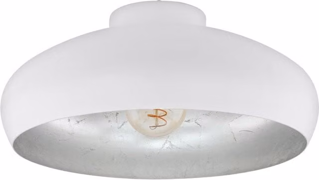 Loops Semi Flush Ceiling Light in White and Silver with Round Shade and E27 Bulb Holder – 1