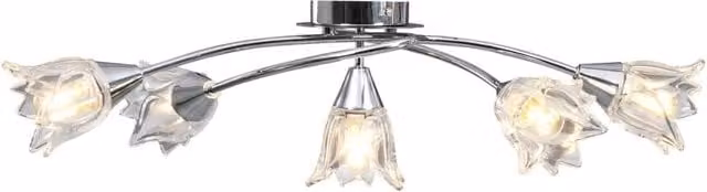 Berkfield Home Tulip Ceiling Lamp with Transparent Glass Shades in Silver and Chrome for 5 x E14 Bulbs
