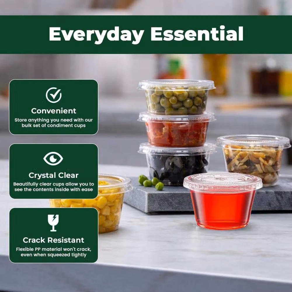 ECONX 500 Pack Clear Plastic Sauce Pots with Snap Lids, 4oz (118 ml) Leakproof Deli Containers – 6