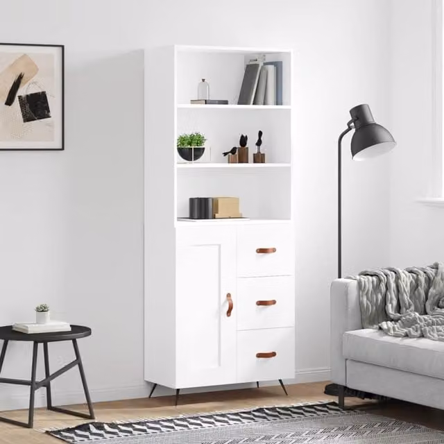 Berkfield Home Modern White Matt Highboard with Hinged Doors and Internal Shelves, W/D/H: 69.5 x 34 x 180 cm