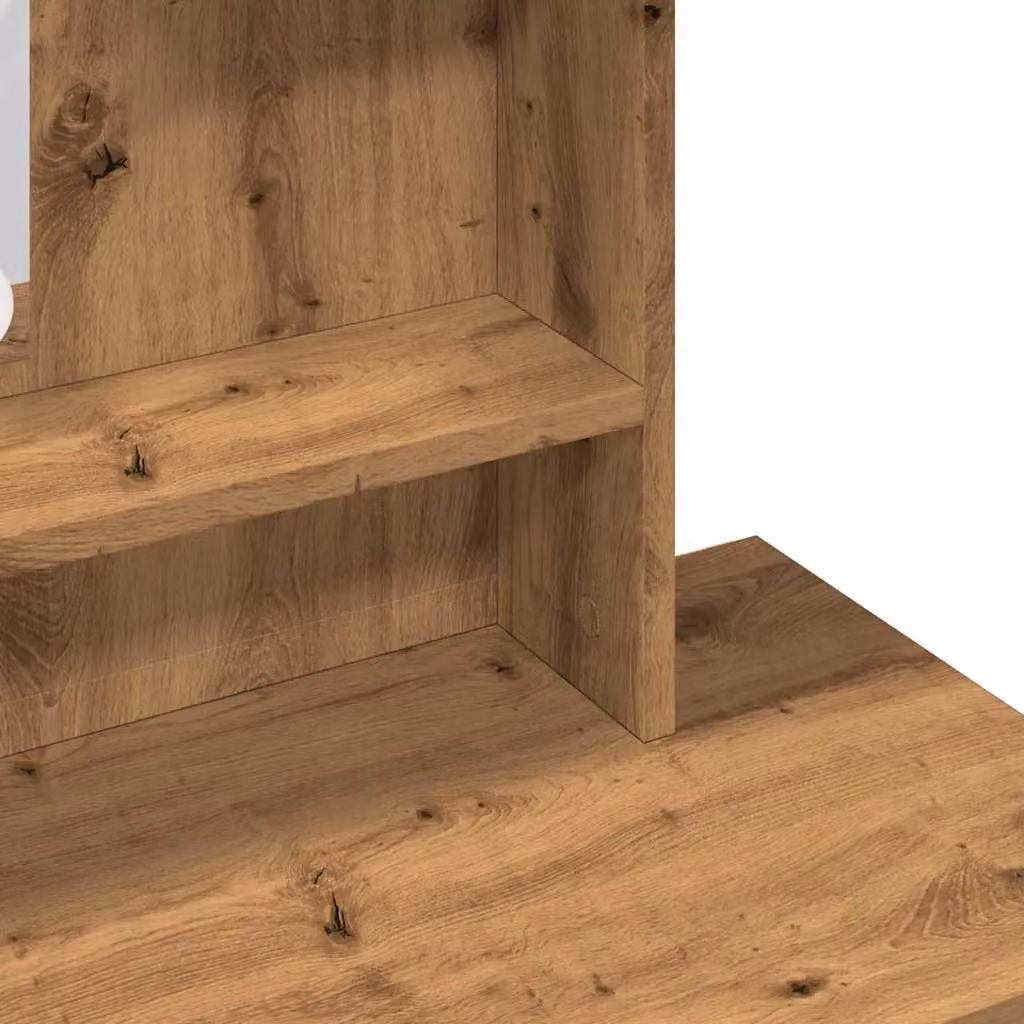 Berkfield Home Modern Dressing Table with LED Hollywood Mirror in Artisan Oak Brown, W/D/H: 86.5 x 35 x 136 cm – 5