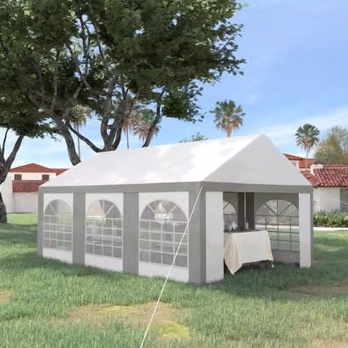 Outsunny Galvanised Steel Party Tent Marquee Gazebo with Sides and Windows in White and Grey – 2