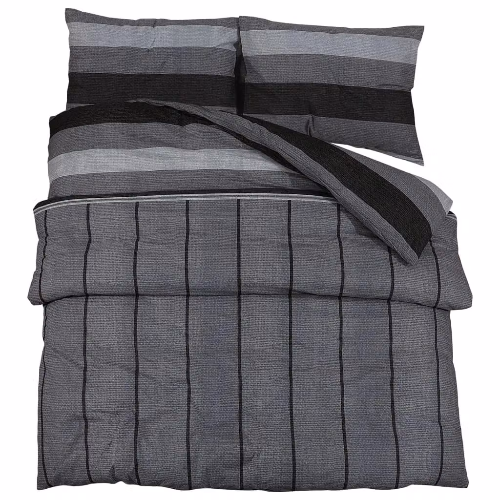 Berkfield Home Cotton Duvet Cover and Pillowcase Set in Grey, W: 140 cm x L: 200 cm – 2