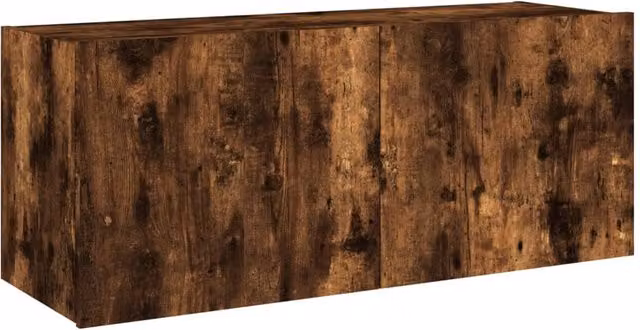 Berkfield Home TV Wall Cabinet with LED Lights in Smoked Oak Brown, W/D/H: 100 x 35 x 41 cm