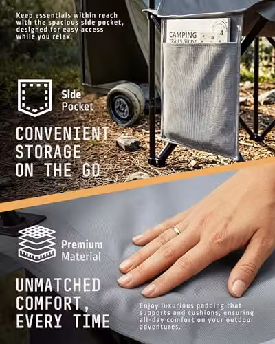 Voyager 2-Pack Lightweight Folding Camping Chairs in Grey with Cup Holders and Pockets – 3