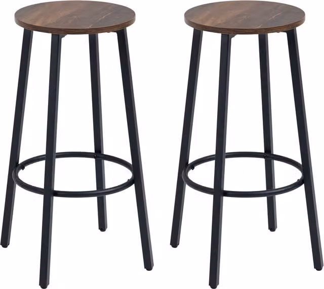 HOMCOM Industrial Bar Stool Set of 2 in Brown and Black with Metal Legs and Wood Accents – 1