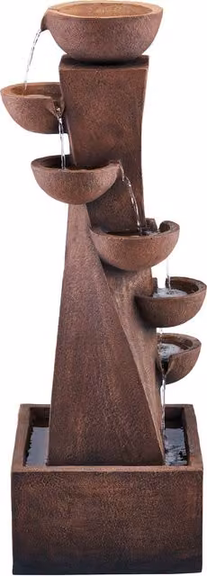 Serenity 6-Tier Cascade Bowl Tower Water Feature in Brown