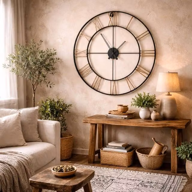 Wyld Haus Inari Large Industrial Round Metal Analog Wall Clock in Brown – 1