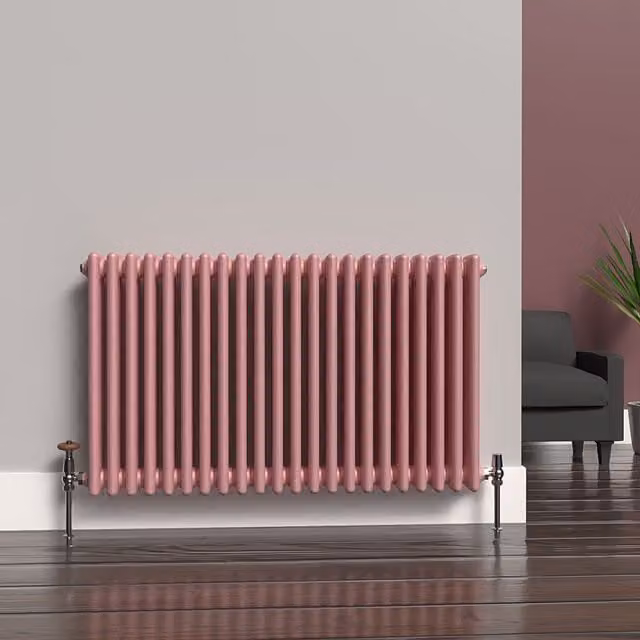 Lux Heat Horizontal 3 Column Radiator in Pastel Pink, W: 101 cm, H: 60 cm