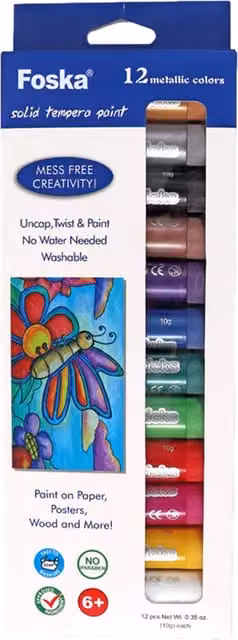 Foska Pack of 12 Metallic Colour Wax Paint Crayons in Multicolour and White