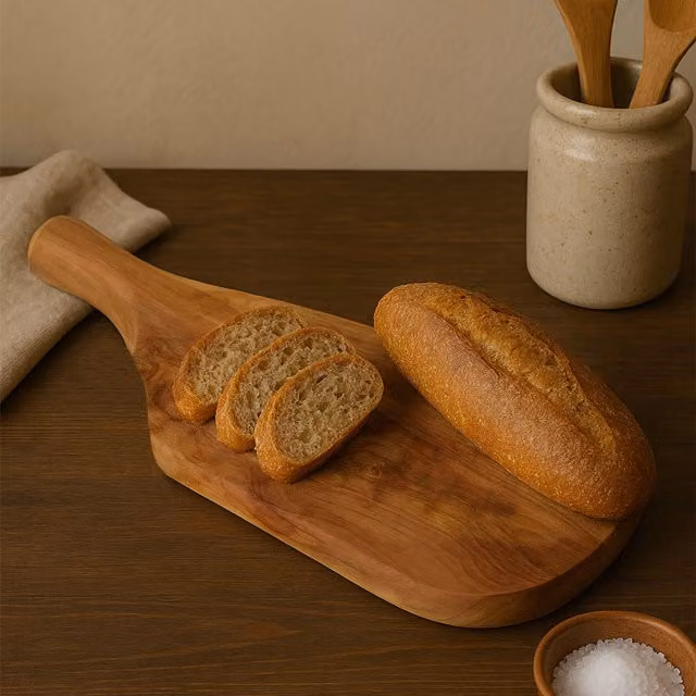 Orsina Natural Olive Wood Serving Board with Ergonomic Handle in Brown – 1