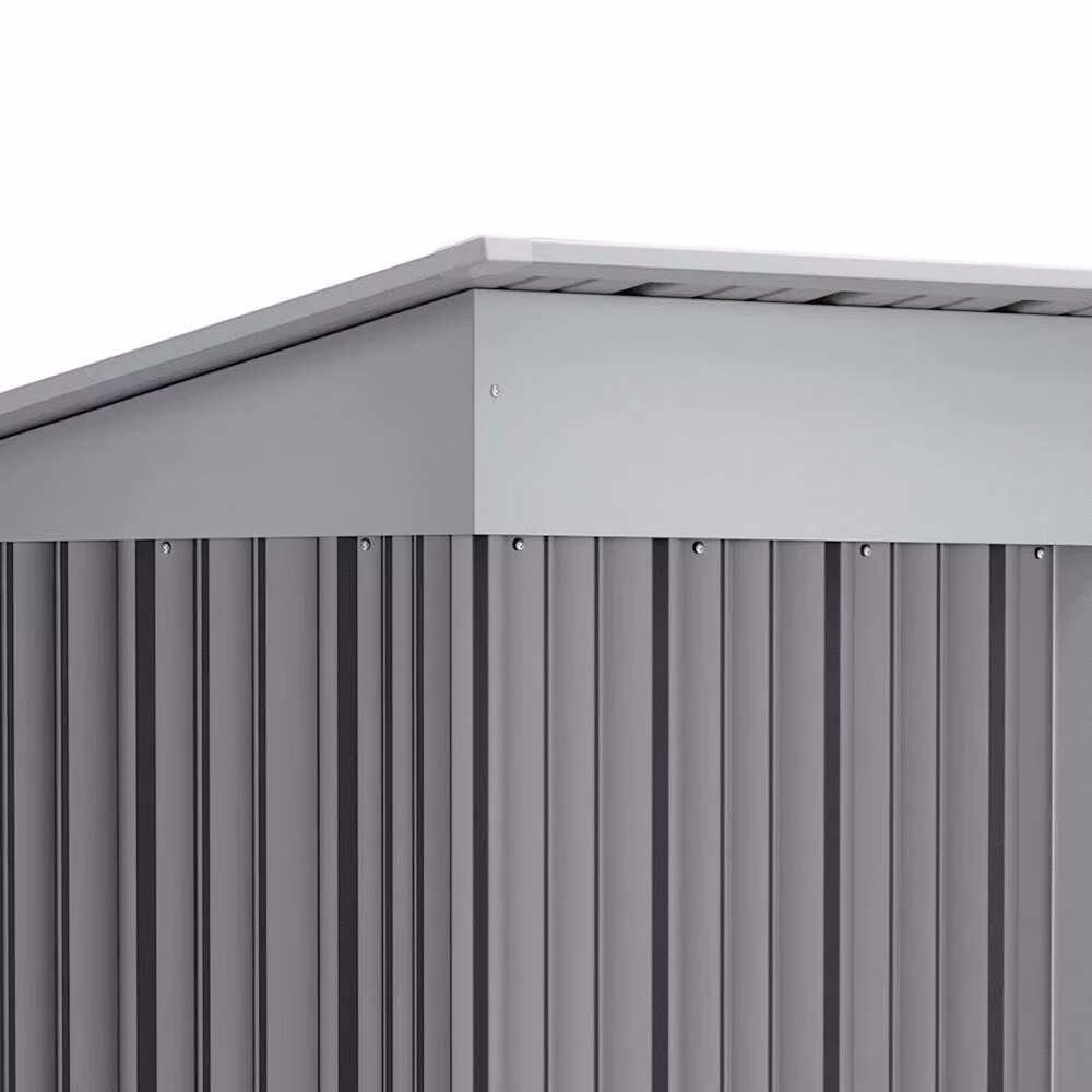 FORGEVIO Grey Galvanised Steel Pent Garden Storage Shed with Double Doors and Rain Gutter, H 180.6 cm x W 94.0 cm x D 91.44 cm – 4