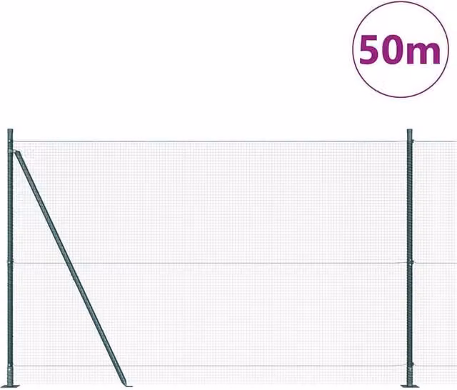 Berkfield Home Green Powder-Coated Steel Welded Wire Fence with 13 Flanged Posts, 1.4 x 50 m