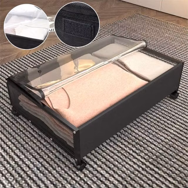 Nordara Single Under Bed Storage Rolling Clothes Drawer Organizer with Wheels in Black, W: 42 cm, D: 16 cm, H: 42 cm – 1
