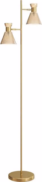 HOMCOM Modern Gold Floor Lamp with Adjustable Dual Heads and Floral Glass Shades, E27 Socket with Foot Switch