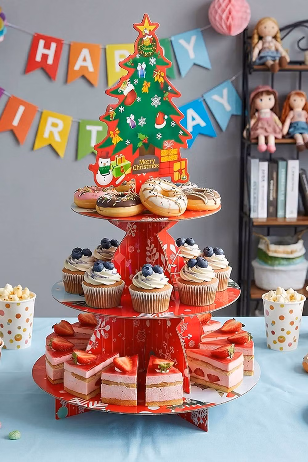 Living and Home 3-Tier Christmas Tree Cardboard Cupcake Display Stand in Red – 2