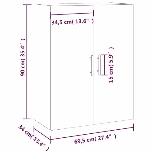 vidaXL Modern Wall Mounted Cabinet in Matt Grey with Hinged Doors, W/D/H: 69.5 x 34 x 90 cm – 2