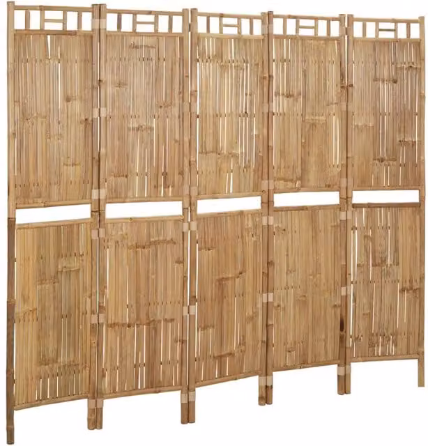 Berkfield Home 5-Panel Bamboo Room Divider in Brown, W/H: 200 x 180 cm – 1