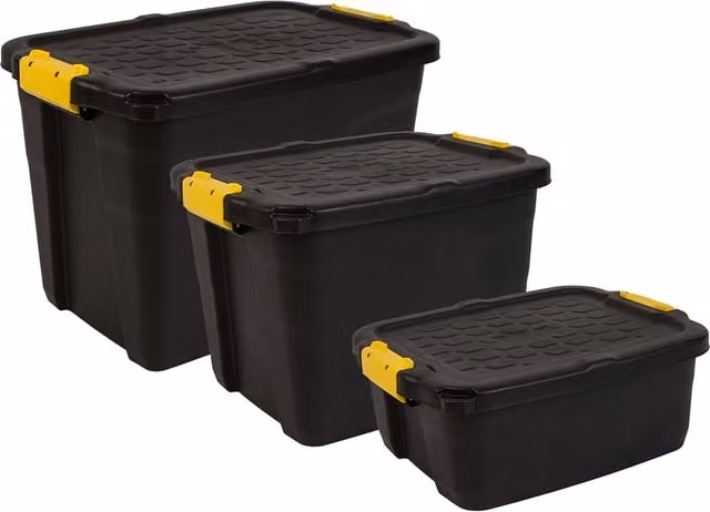 Charles Bentley Strata Heavy Duty Set of 3 Plastic Storage Units in Black and Yellow