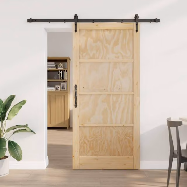 Berkfield Home Modern Sliding Door with Hardware Set in Beige Solid Pine, W: 93 cm, H: 202 cm – 1