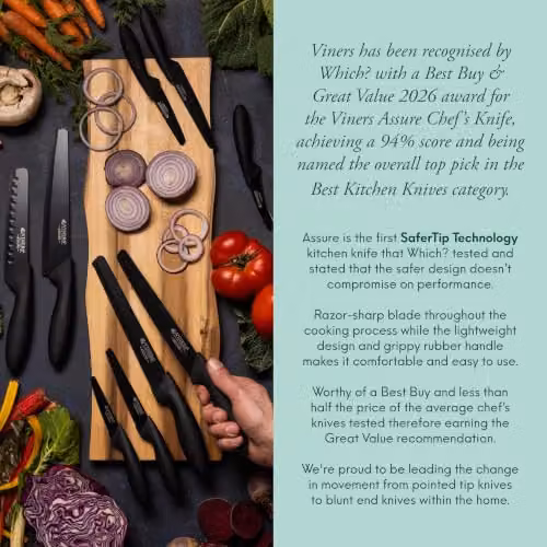 Viners Assure 3 Piece Stainless Steel Prep Knife Set with Paring and Utility Knives in Black – 6
