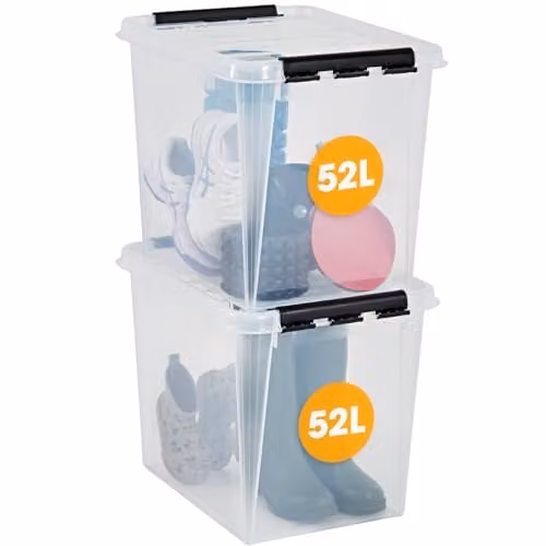 SmartStore 52L Large Plastic Storage Boxes with Lid, 2 Pack, Clear, Clip Locked, Stackable and Nestable, BPA Free, L50 x W39 x H41 cm – 1