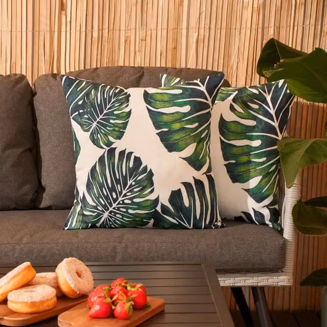 Brentfords Pack of 2 Tropical Floral Outdoor Cushion Covers in Green