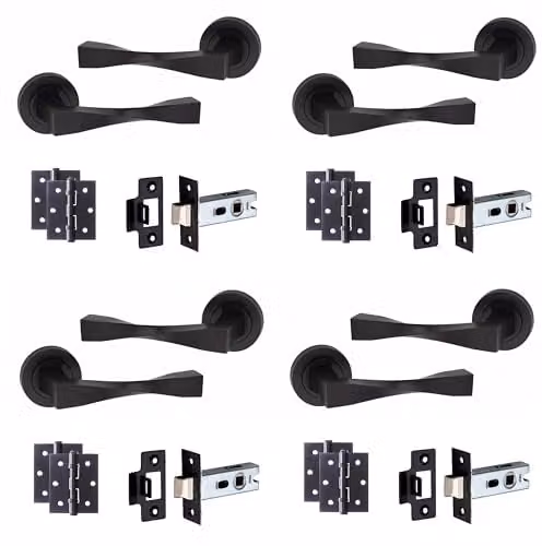 Golden Grace Astrid Twist Door Handles, 4 Pairs, Matt Black Finish – 1