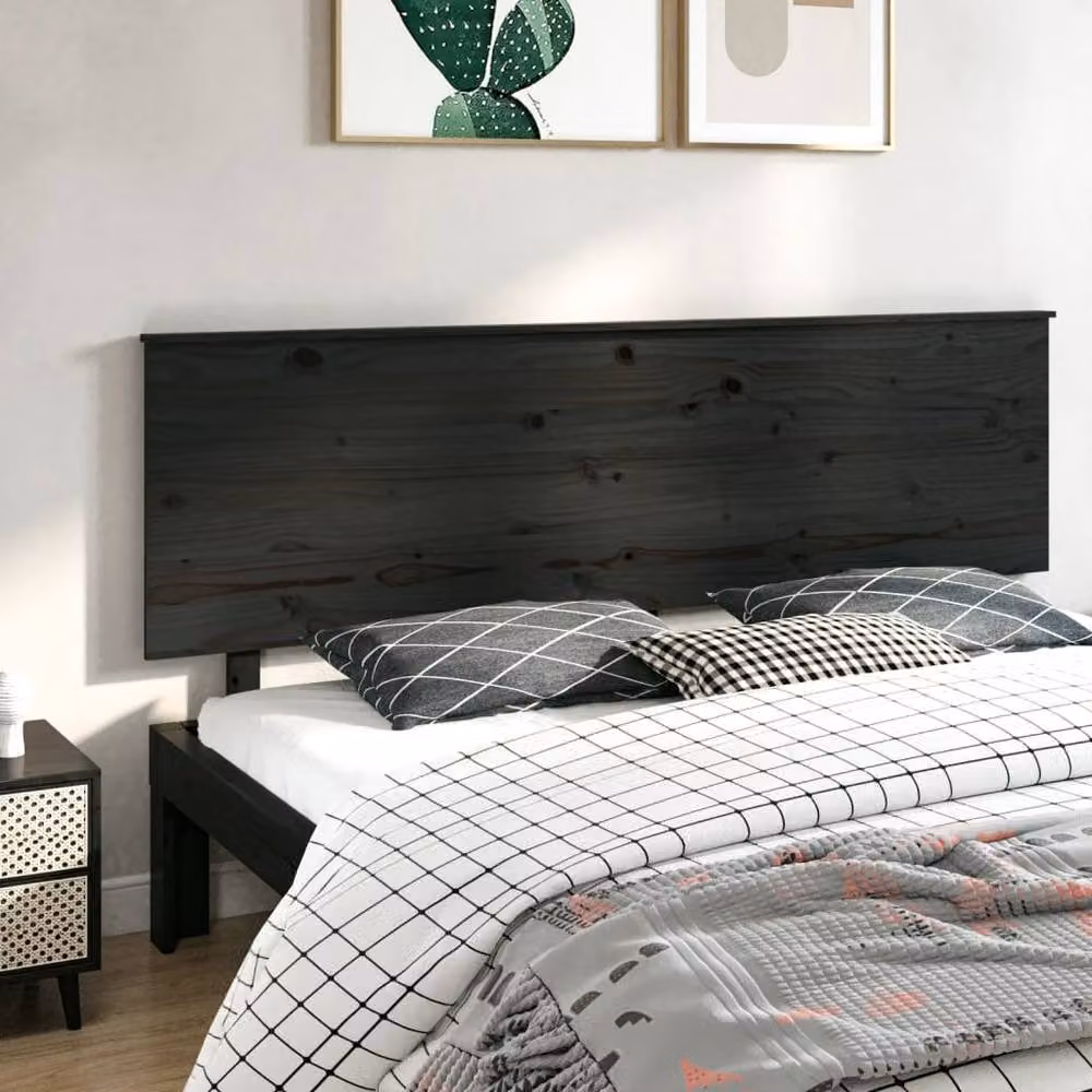 Berkfield Home Beautiful Bed Headboard in Black Solid Wood Pine, W: 204 cm, D: 6 cm, H: 82.5 cm – 2