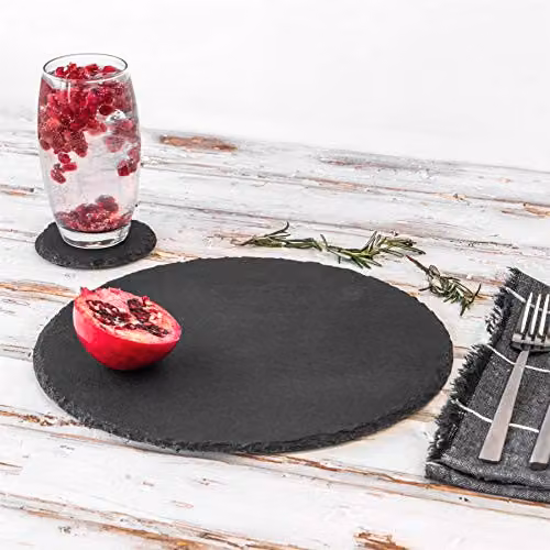 Argon Tableware Round Black Slate Coasters, Set of 12, Diameter: 10 cm – 6
