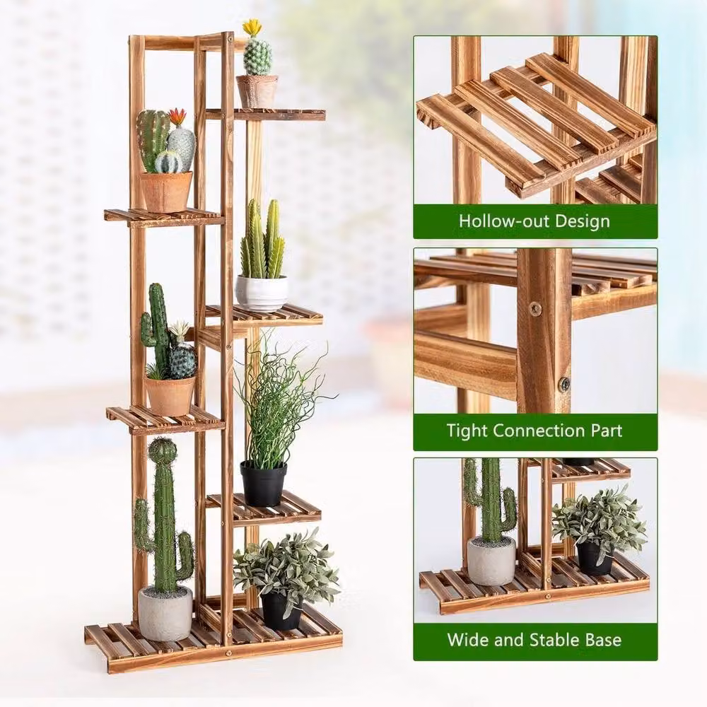 Havendro 6 Tier Rustic Brown Wooden Plant Stand with 7 Pot Capacity for Corner Display – 2