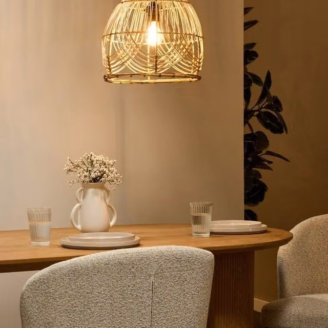 Wyld and Coco Boho Rattan Pendant Lamp in Beige and Sand with Metal Frame – 1