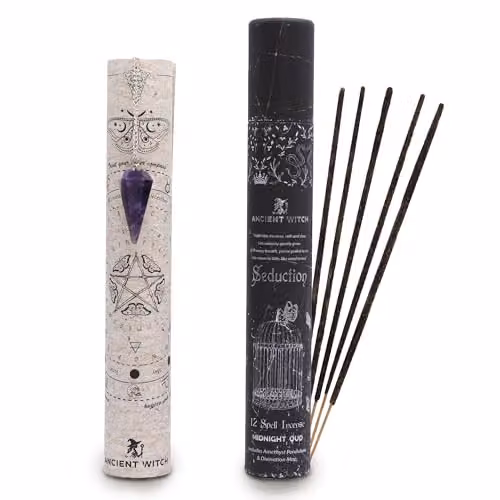 Serenityy Ancient Witch Seduction Incense Sticks with Amethyst Pendulum, 4-Pack, Purple, 27 cm