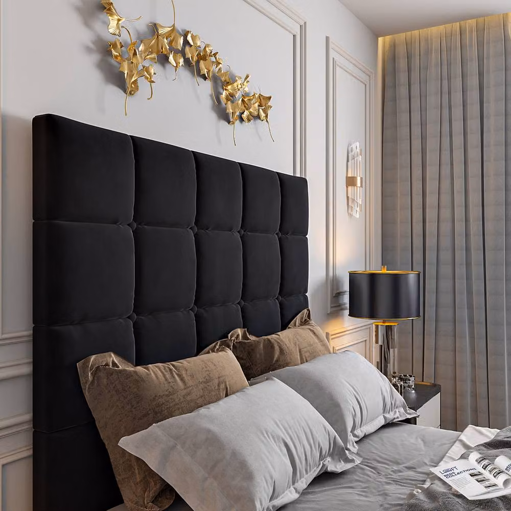 KDMD Woolverstone Black Velvet Upholstered Single TV Bed Frame – 3