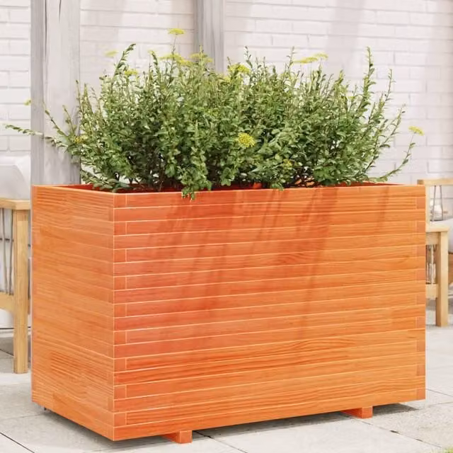 Berkfield Home Waxed Brown Pine Wood Garden Planter W/D/H: 110 x 60 x 72 cm