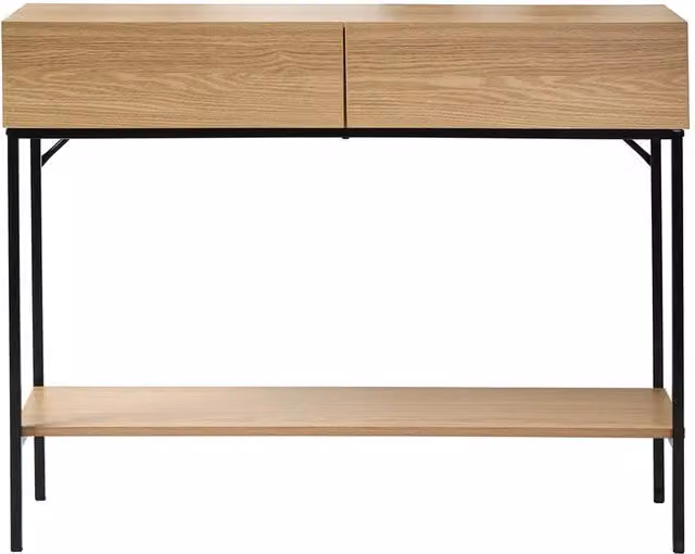 CALICOSY Industrial Console Table with 2 Drawers and 1 Shelf in Light Brown, W: 100 cm, D: 35 cm, H: 81 cm