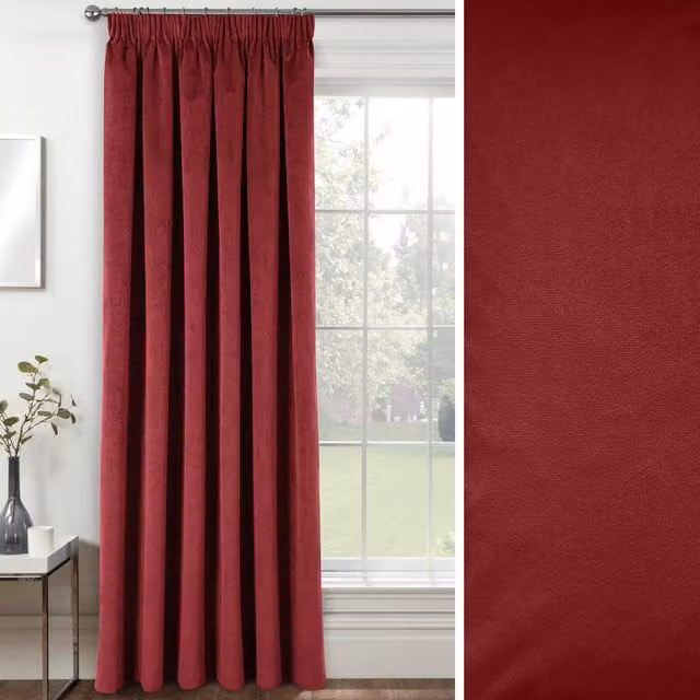 Enhanced Living Red Blackout Velvet Thermal Insulating Tape Top Single Door Curtain
